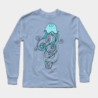 Abstract Blue Cartoon Jellyfish Long Sleeve T-Shirt